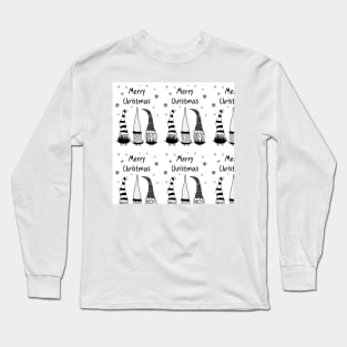 Christmas Gnomes Black On White Long Sleeve T-Shirt